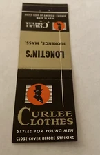 Vintage Matchbook Cover Matchcover Curlee Clothes Florence MA
