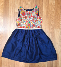 A.T.U.N. Floral Embroidered Blue Lined Party Casual Sleeveless Dress Girls 6-7y