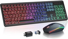 Wireless Keyboard and Mouse Combo - Large Print RGB Backlit Oversize Light Up...