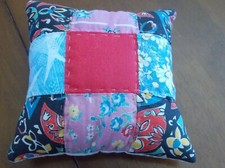 Vintage Quilted Pillow Hand Pieced Nine Square Quilt Block Muslin Back