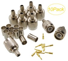 10-Pack TNC Male Crimp/Solder Type 50ohm Connectors for RG8X, LMR240 Coax Wire