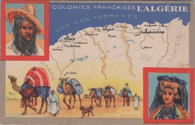 French Colonies Algeria Map Camels Dog Black Lion JQV7