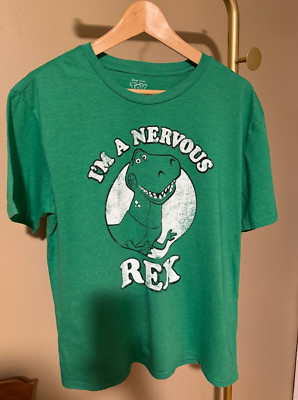 Toy Story Dinosaur ''I m A Nervous Rex'' T Shirt, Adult- Large Green,Short Sleeve.