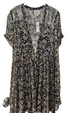 Anthropologie Maeve Sheer Black with Cream Floral Motif Dress Size 10 NWT