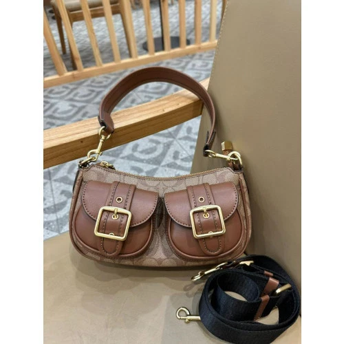 Borsa a mano Coach Denim Ashton Signature borsa a tracolla CQ184 lusso donna marrone rara