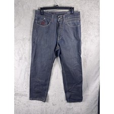 Eight 732 Jeans Mens 34x33 Blue Regular Fit Straight Embroidered Denim Pants