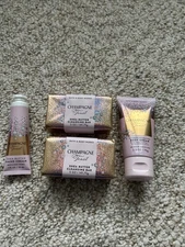 Qty 4 Pc Set Travel Champagne Toast Bar Soap, Body Cream, Hand Cream NEW