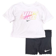 Girls 2PC Nike Outfit White T-Shirt Gray Dri-Fit Bike Shorts Set