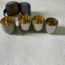 4  Vintage Silver Plated Nesting Shot Glasses with Leather Case