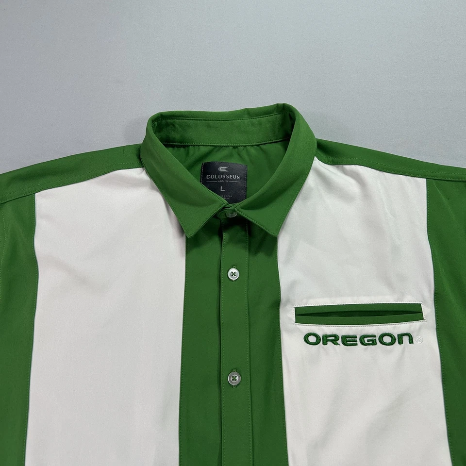 Camisa Oregon Ducks Para Hombres Grande Verde Blanca NCAA Fútbol Bowling Eugene Coliseo Foto 3 de 4