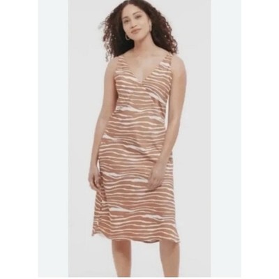 A New Day S Small Brown Zebra Print Sleeveless Side Slits Slip Midi Dress New
