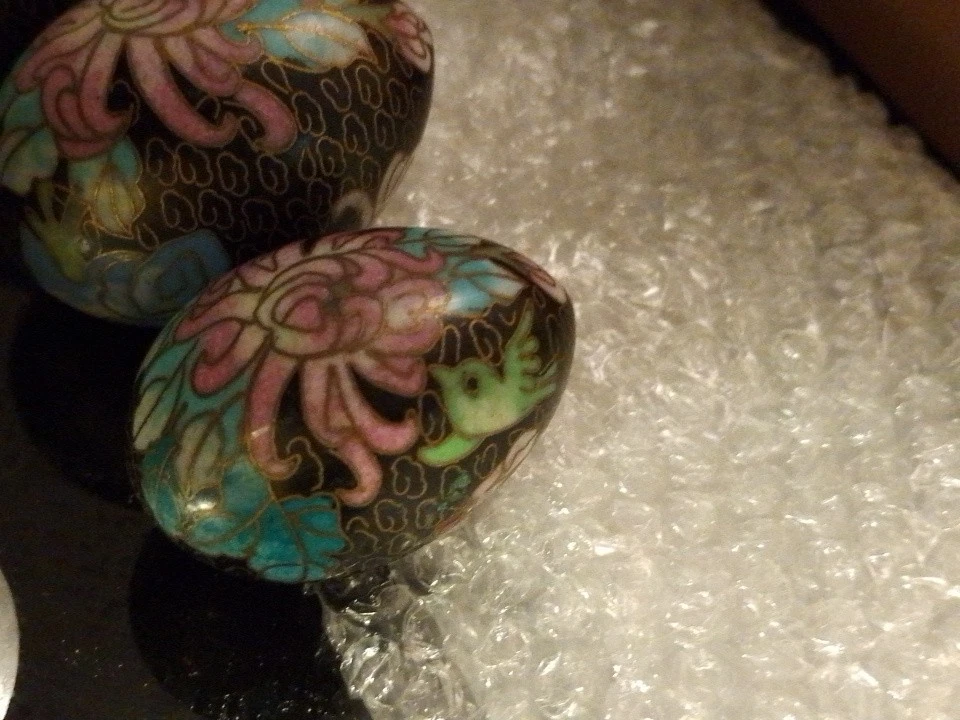 Lot Oeuf cloisonné émaillé Noir décor floral Oiseaux Cadeau Noel Anniversaire - Photo 3/4