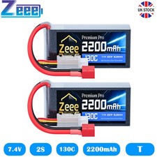 2x Zeee Short 2S 7.4V 2200mAh Lipo Battery T Plug 130C for Car Drone Helicopter