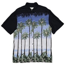 Island Shores Hawaiian Graphic Camp Shirt Mens M Double Sided Rayon Tropical