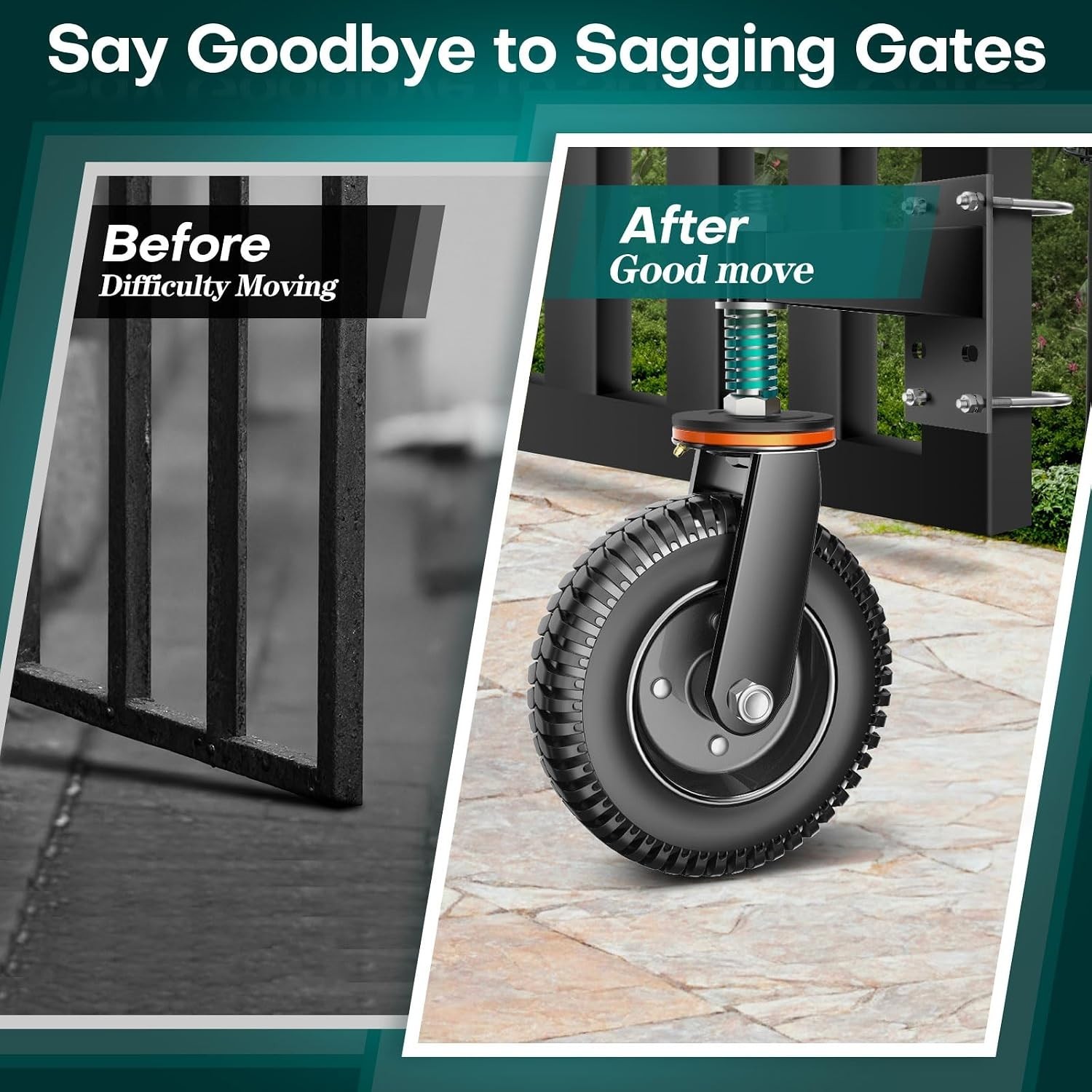 Heavy-Duty 8 Inch Gate Wheel Set - 360° Swivel, Easy Installation, 750 ...