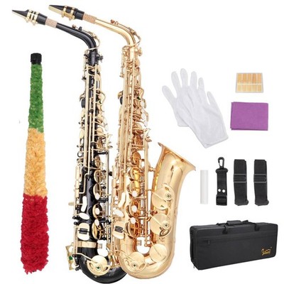 Glarry Eb E-Flat Key School Student Band Closed Hole Saxophone Sax With Case