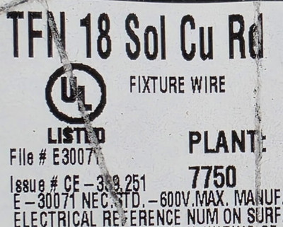 Southwire #18awg Solid Copper TFN Fixture/Building Wire 105C/600V Red /100ft