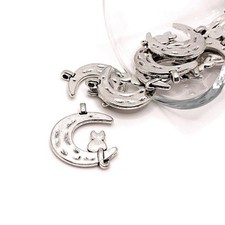 Silver Cat on Moon Charms, 22x18mm - US Seller