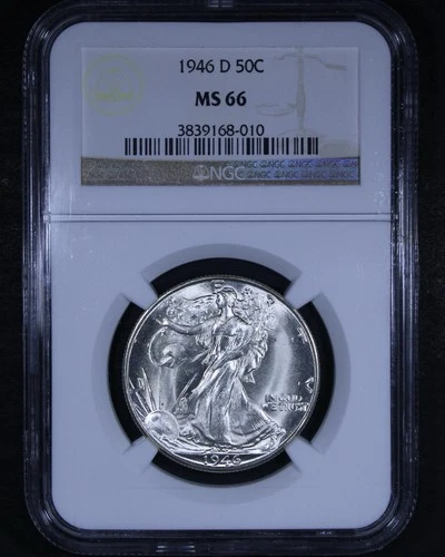 1946-D Walking Liberty Half Dollar - 50c NGC MS66 - Flashy Bright Coin!