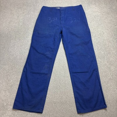 VINTAGE französische Hose Erwachsene 34x30 blau Workwear Chore Fischgrät Sanfor Herren
