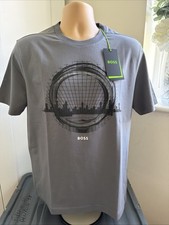 Image of HUGO BOSS MENS TEE 8 RELAXED FIT LOGO PRINT STRETCH TEE SZ S/M GREY BNWT RRP £79
