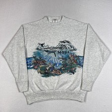 Vintage 90s San Segal Wrap Around Ocean Sweatshirt Maui Hawaii Sz XL Made in USA