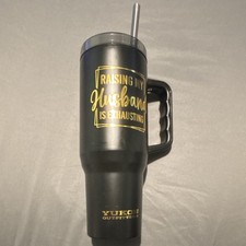Yukon Outfitters Black Tumbler w/ Handle, Lid & Straw 'Raising My Husband Is Ex…