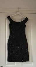 CLUB L Glamorous little black fully sequented Party Cocktail Dress, Size 10
