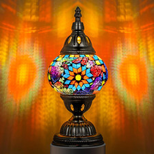 Turkish Table Lamp with Bronze Base  Handmade Colorful Moroccan Tiffany Style Mos