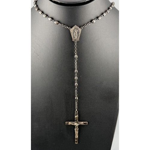 Antique Sterling Silver Rosary Necklace Miraculous Medal Crucifix 17"