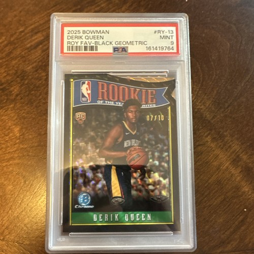 Topps 2025-26 Bowman Basketball Derik Queen Pelicans RY-13 Black Geo /10 PSA 9