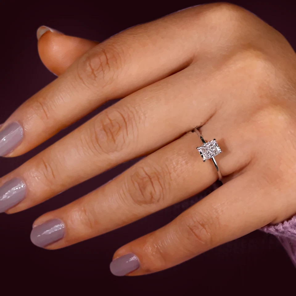 1.00 Ct Radiant Cut IGI Lab Grown Diamond Womens Ring 14k White Gold 6 7 - Image 2 of 4