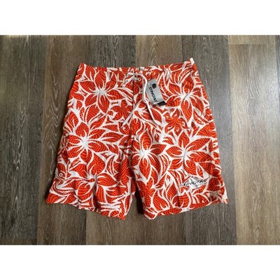 Stingray Board Shorts Mens 34 Orange Floral New Swim Trunks Cargo Pocket Beach