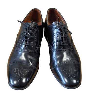 Herrenschuhe | Herren Vintage Barker Novas schwarz Leder Kappe Zehe Halbschuhe Größe 8