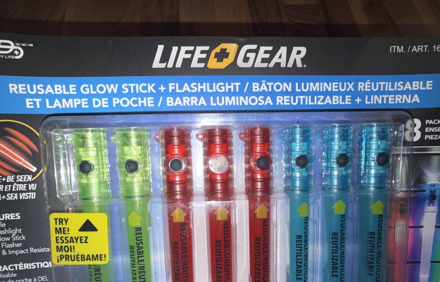 LIFE+GEAR 8pk Reusable LED Glow Stick & LED Flashlight Emergency Whistle Safety
