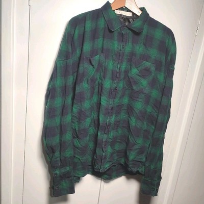 MNML Flanellhemd Herren XL grün blau Muster 
