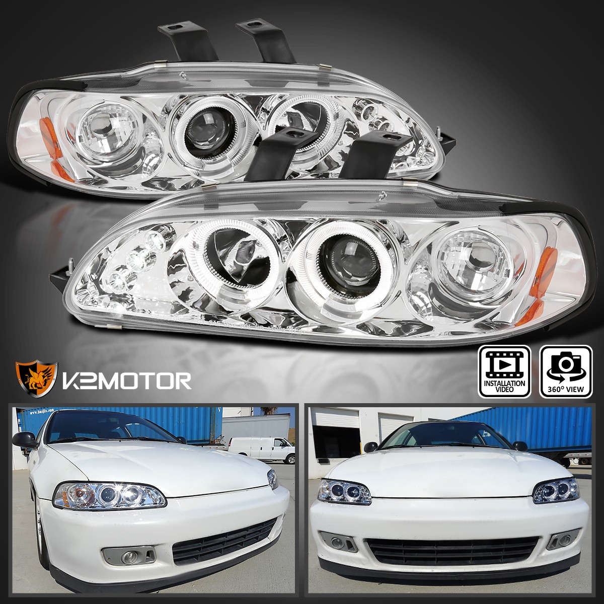 Fits 1992-1995 Honda Civic 2/3/4Dr LED Halo Projector Headlights