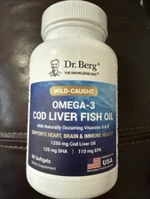 Dr. Berg Omega-3 Cod Liver Fish Oil (1250 Mg) from Wild-Caught Exp 11/27