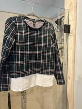 Ann Taylor Sz S Green Pink White Fit Sweater Green Plaid Layer Shirt Preppy