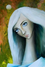 ORIGINAL Oil PAINTING Fantasy ART DREAMY woman & moon figurative POP SURREALISM