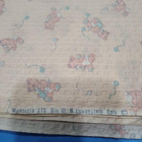Vintage Peach And Blue Bears Nursery Print Seersucker Fabric 44 Inch X 2 Yards - Picture 3 of 3