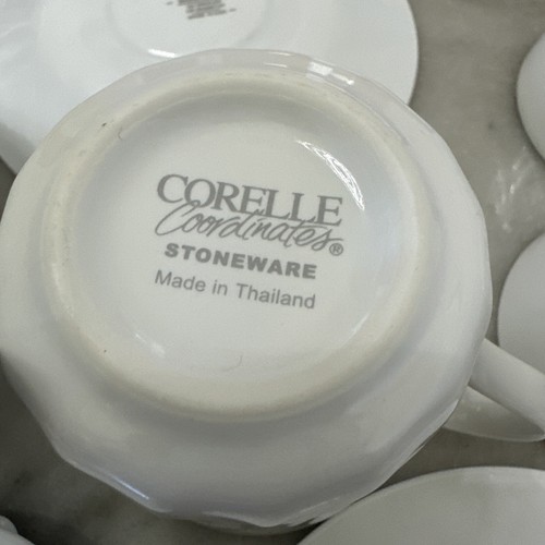 Corelle Wear Enchantments White Swirl Teapot With 3 Cups & Saucers - Picture 15 of 23