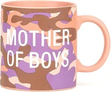 About Face Designs Mother of Boys Large Coffee 20 oz Mug  Cup Pink Camo