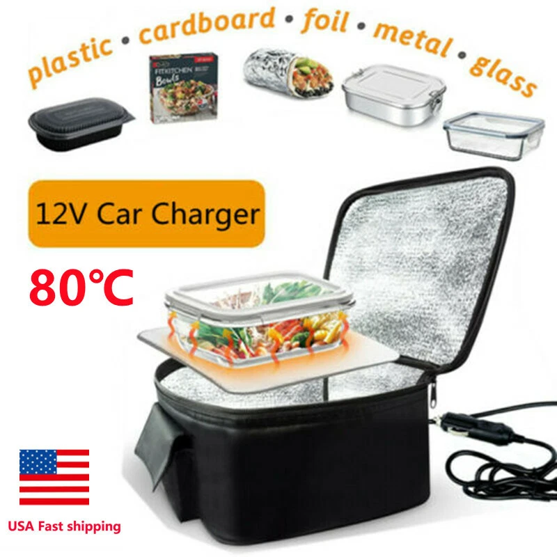 Portable Food Warmer with 12V Vehicle Plug Electric Lunch Box for Reheating  Meals in Vehicles and Trucks (Black)