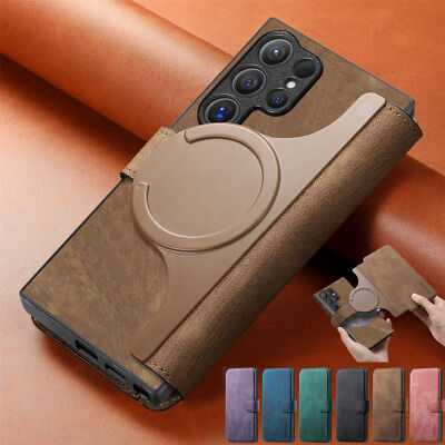 For Samsung S22 S23 S25 FE S24 S25 Ultra Leather Detachable Mag-Safe Wallet Case