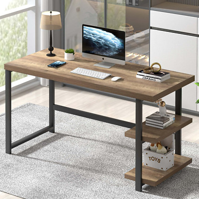 Modern 53'' Rustic Oak Computer Desk with Storage Shelves for Home Office