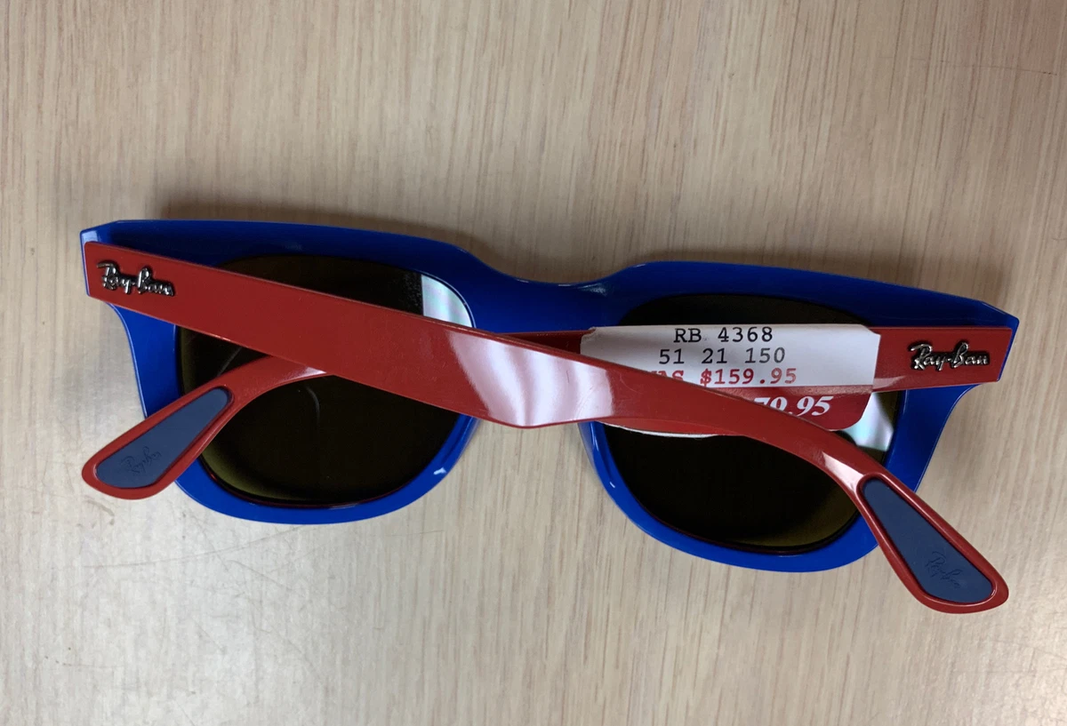 New Ray-Ban RB4368 6522/73 Blue/Red Frame Sunglasses 51-21-150 Authentic +