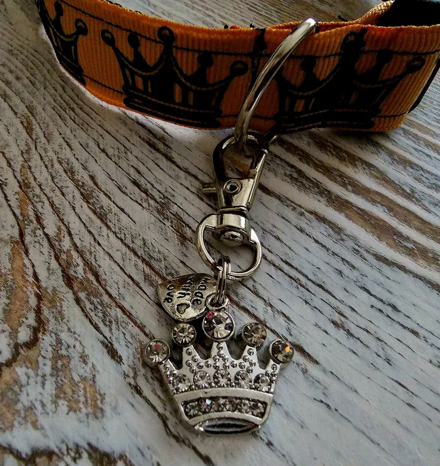 Collar de perro ajustable corona príncipe amarillo con etiqueta extraíble grande Foto 3 de 4