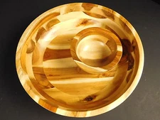 Large Natural Wood Chip & Dip Serving Bowls Hors d'oeuvres Set Brown Gold