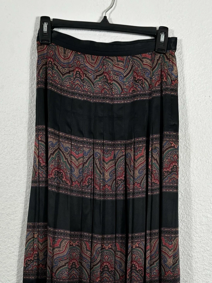 Saia Talbots Vintage Anos 90 Feminina Tamanho 6 Paisley 100% Seda Midi Multicolorida - Imagem 2 de 4